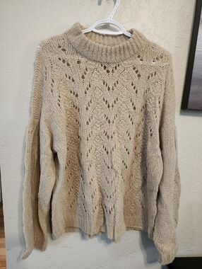 Kate Spade Pointelle Alpaca Wool Bend Live Colorfully Beige Open-Knit Sweater